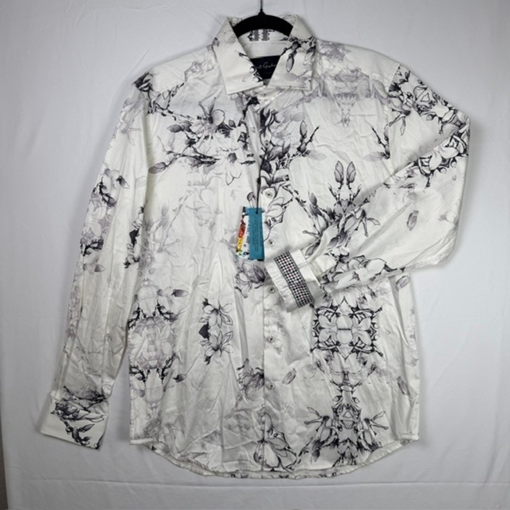 Robert Graham Aiden Long Sleeve Woven Shirt Floral Tailord Fit Black White Large